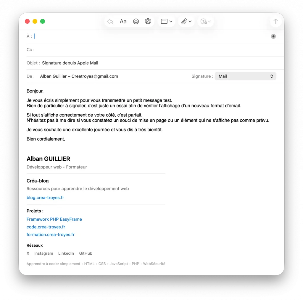 Exemple de Signature HTML pour Apple Mail version moderne