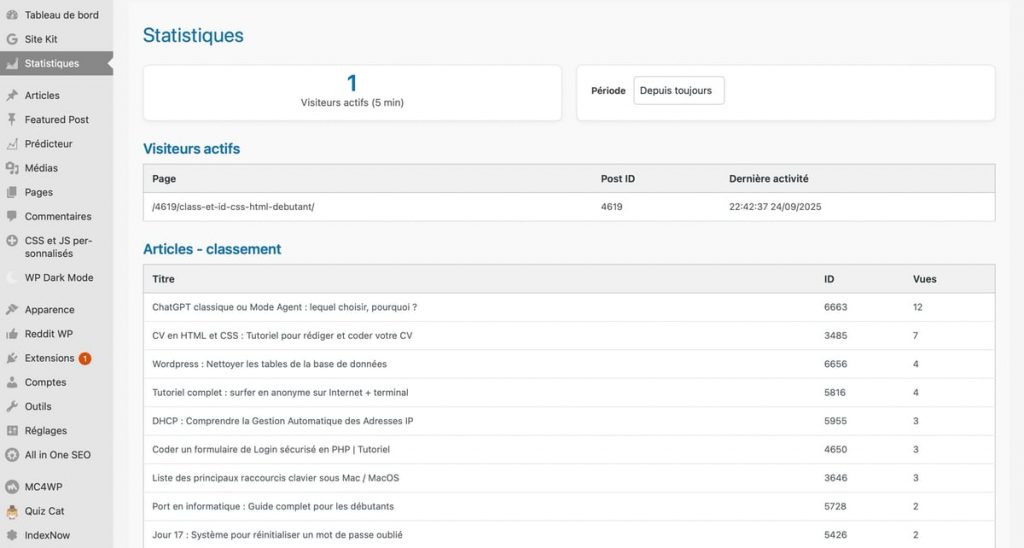 Plugin WordPress de stats des vues des articles