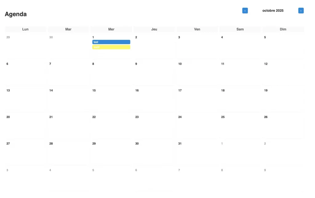 Agenda en HTML, PHP et JS