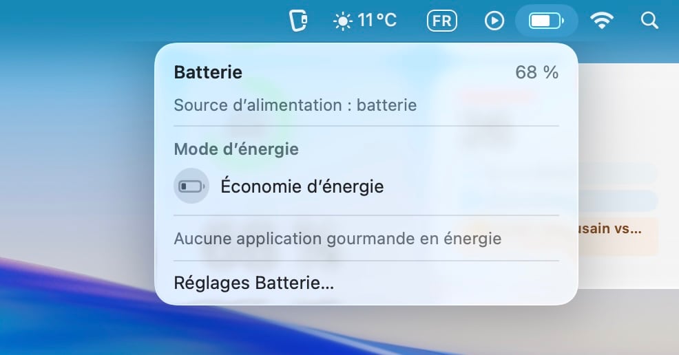 Pourcentage batterie Mac Tahoe