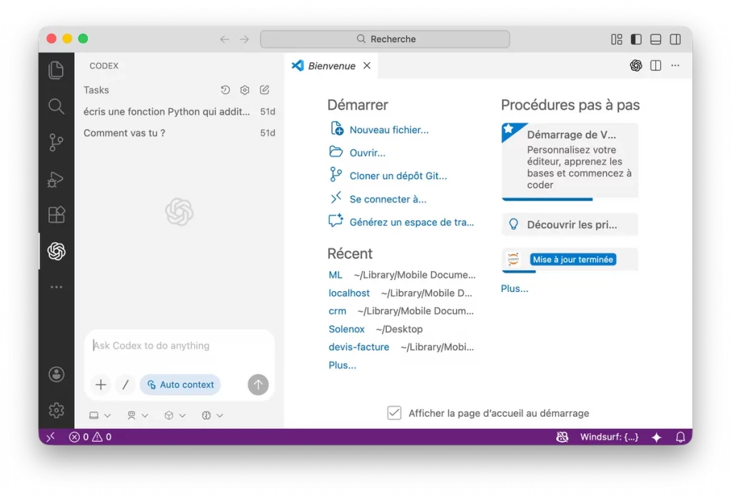 Installer codex dans VS Code