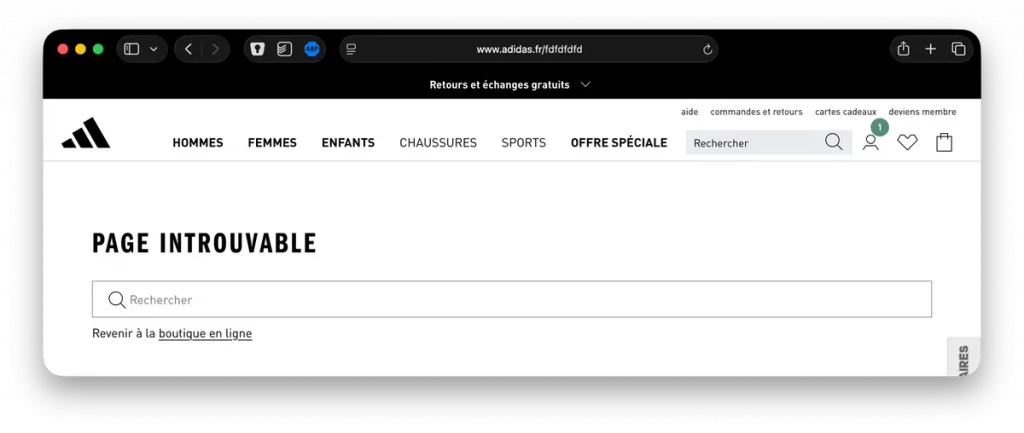 Page 404 suite à une page inexistante