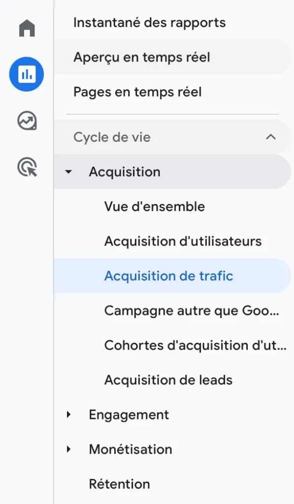 Acquisition du trafic dans GA4