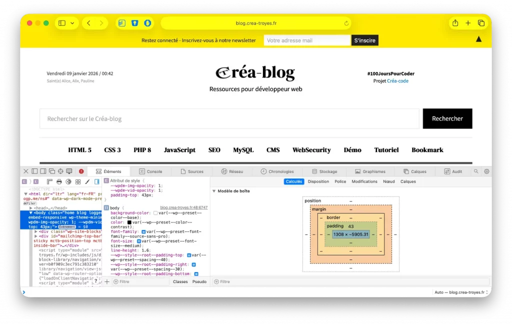 Model Box depuis devtools