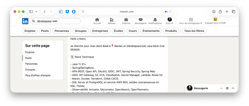 Recherche d'emploi sur LinkedIn
