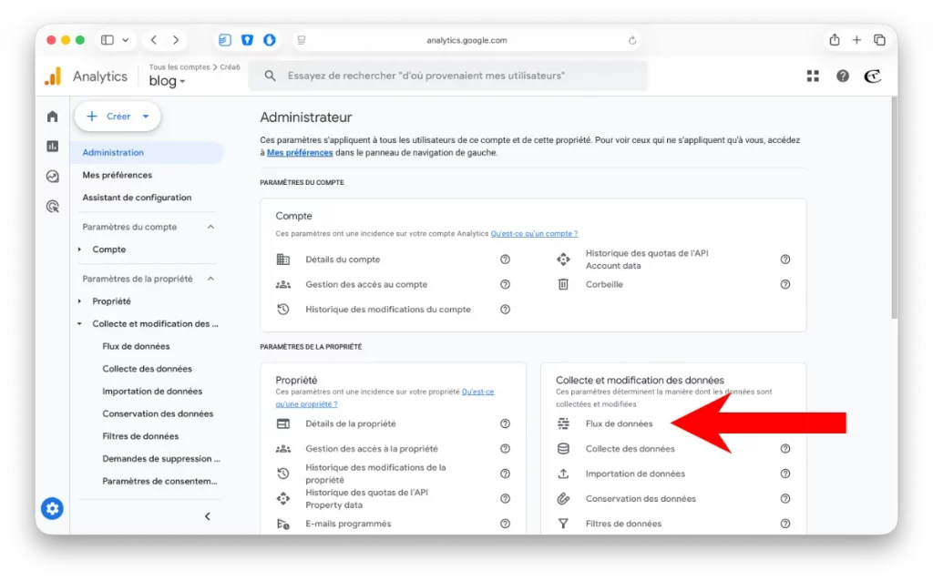 Flux de données dans GA4 pour connecter Google Tag Manager