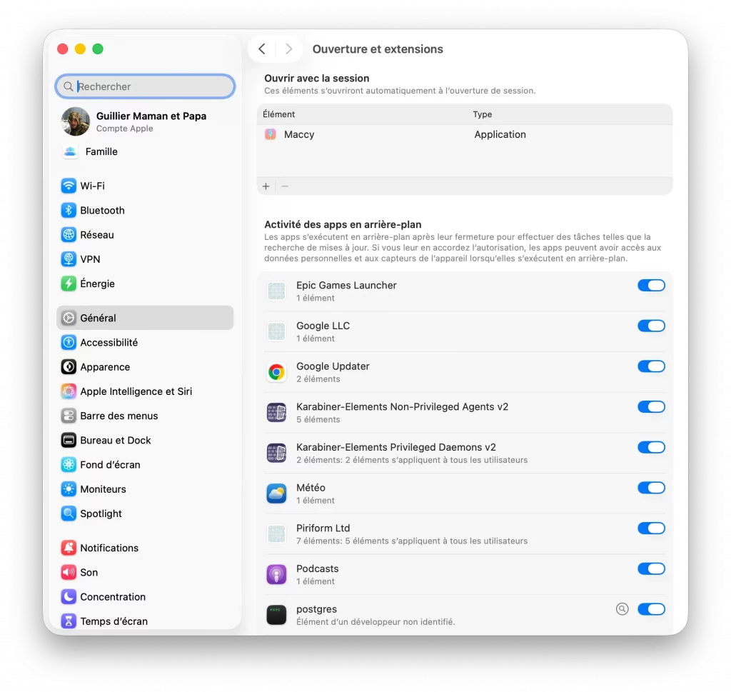 Application à l'ouverture de session