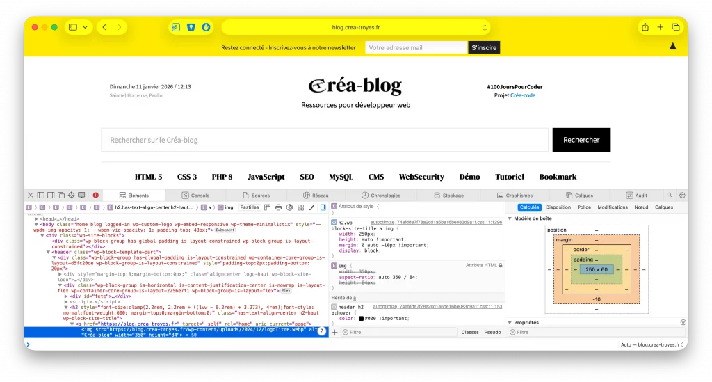 L'inspecteur du navigateur pour visualiser le HTML et le CSS