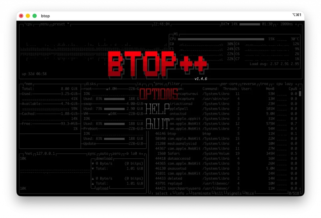 Les options de btop