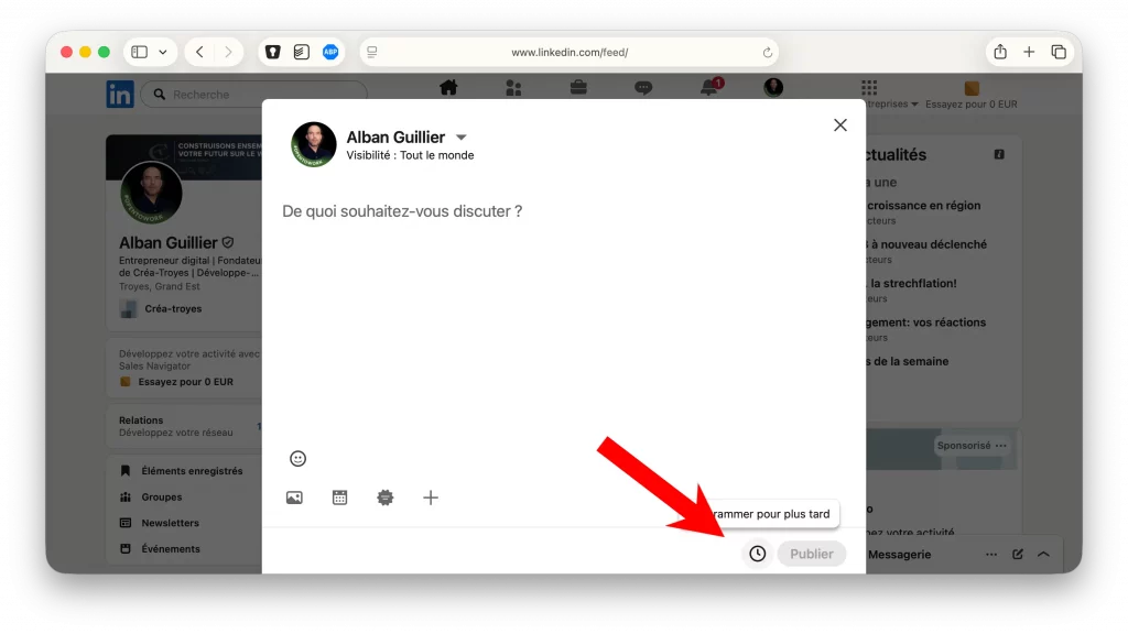 Programmer un post LinkedIn
