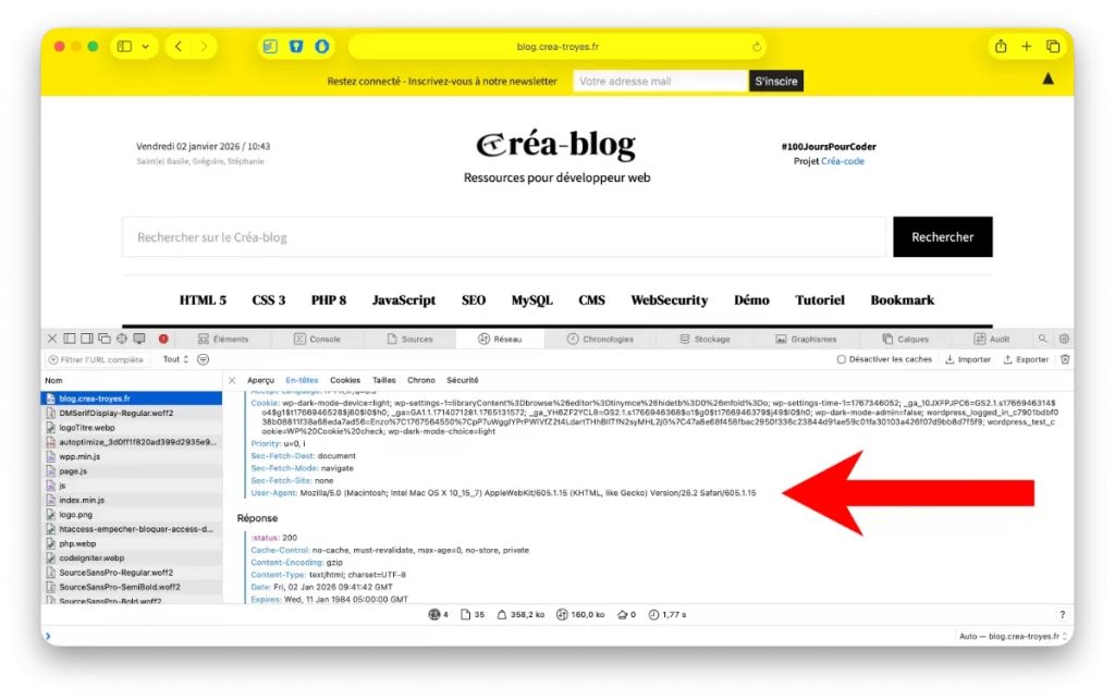 Connaitre le user-agent depuis les devTools