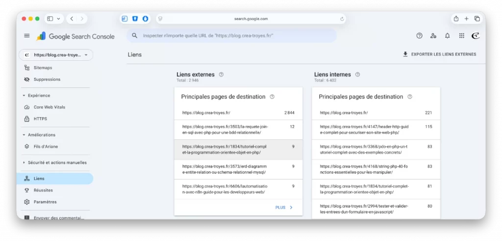 Les backlinks depuis la Search Console