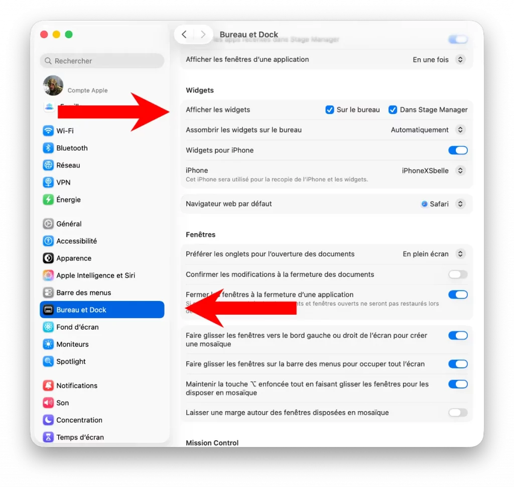 Affichier et cacher les widgets du bureau