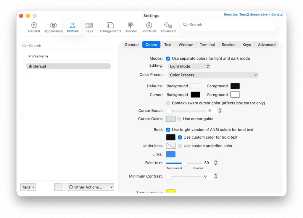 Personnalisation des couleurs iTerm2
