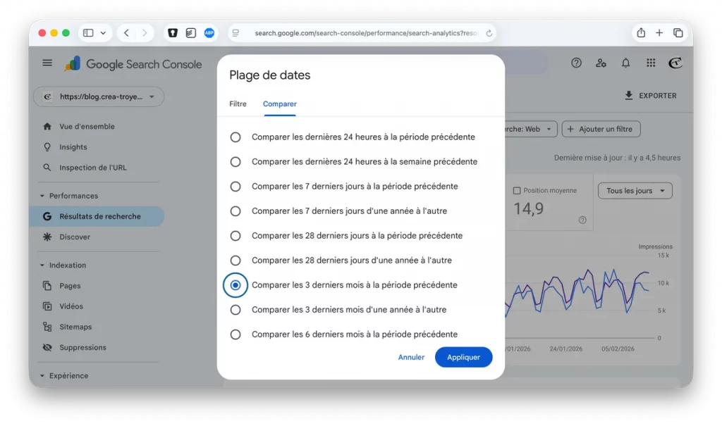 Comparer vos pages sur la Search Console