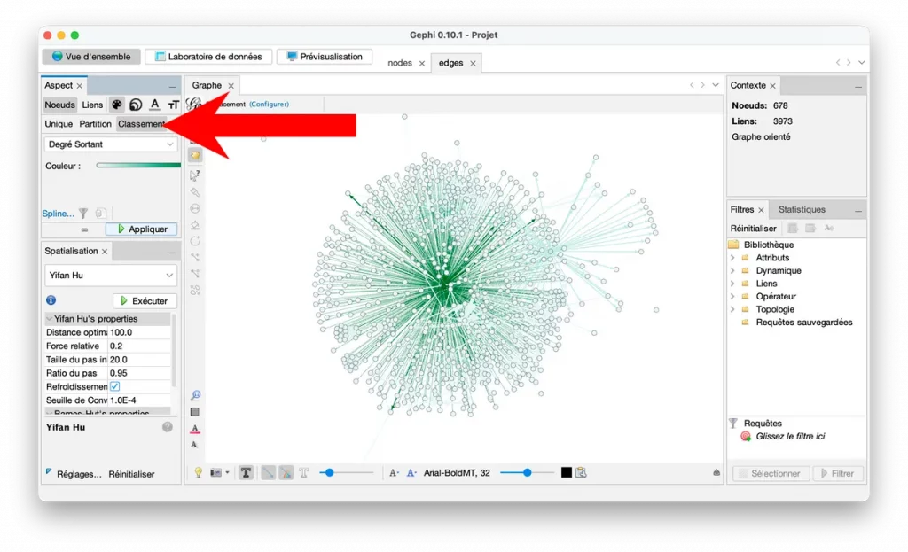 Les degrés dans Gephi