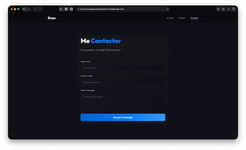 Formulaire de contact par Google Antigravity et Gemini