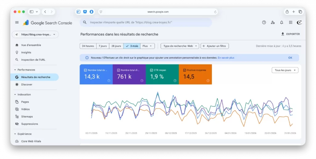 Résultat de recherche dans la GSC