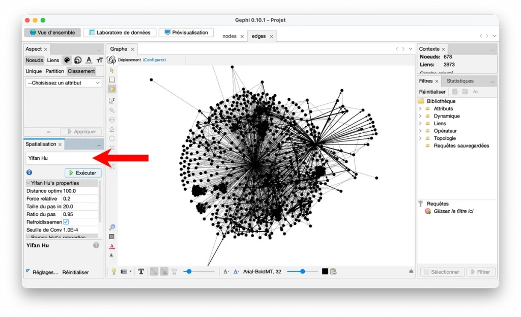Layout ou Spatialisation avec Gephi