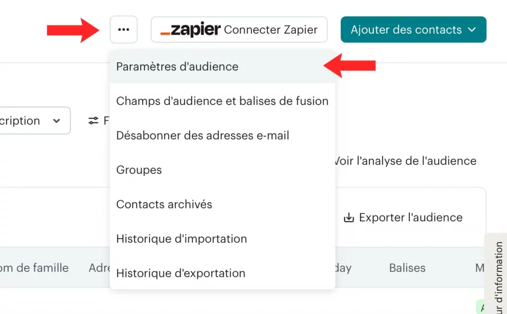 Paramètre d'audience