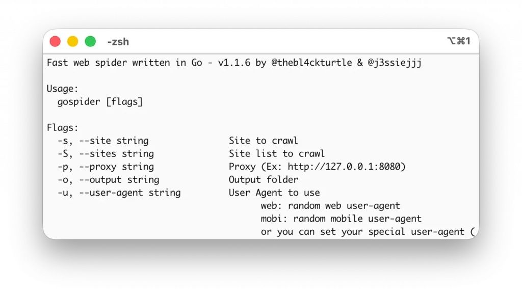 GoSpider dans le terminal