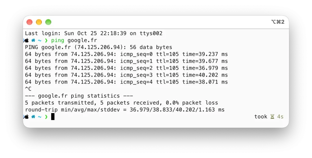 Ping depuis le terminal