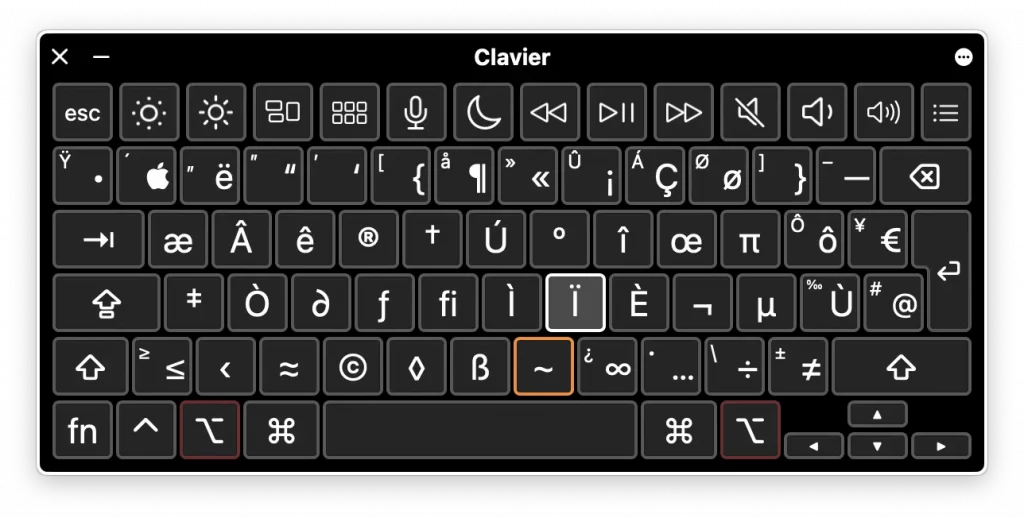 Clavier + touche option