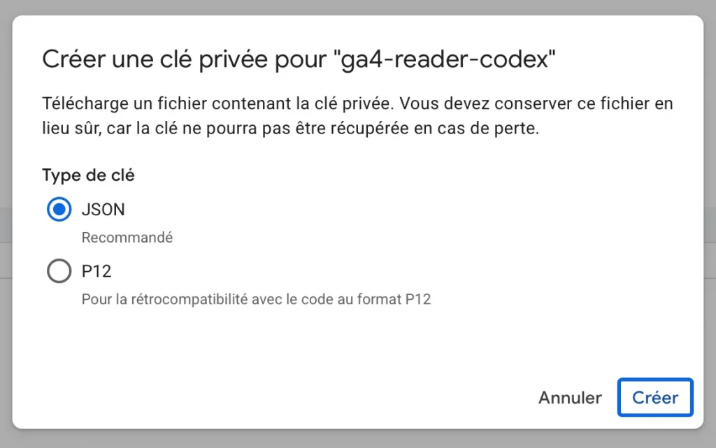 Clé JSON