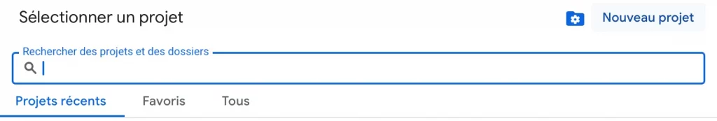 Nouveau projet Google Cloud Console