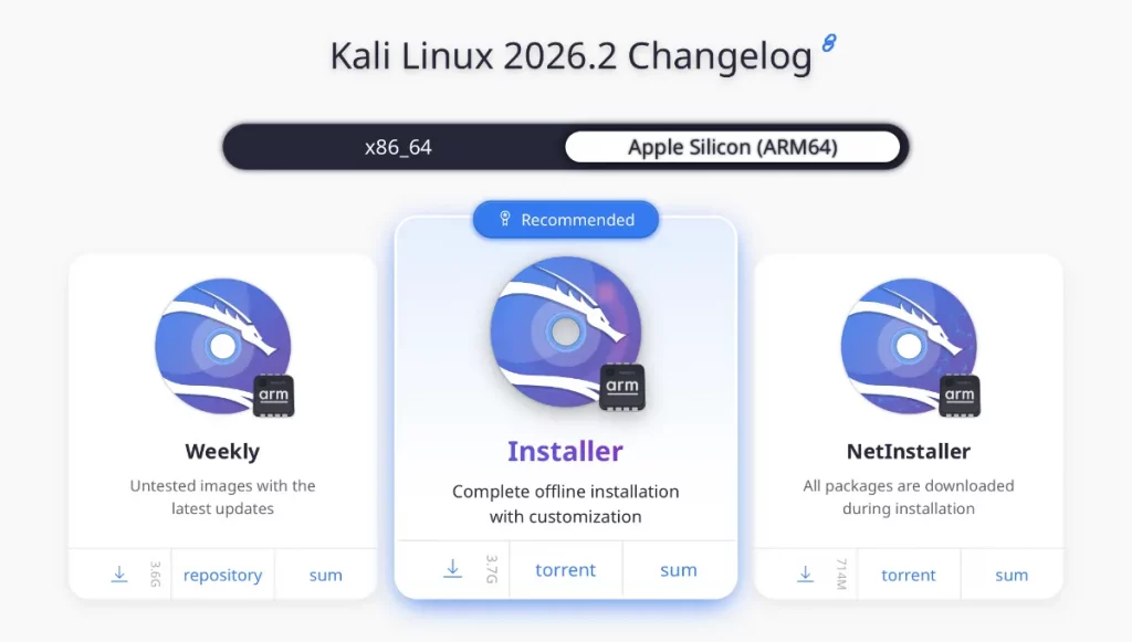 Choisissez l'architecture de l'image de Kali Linux