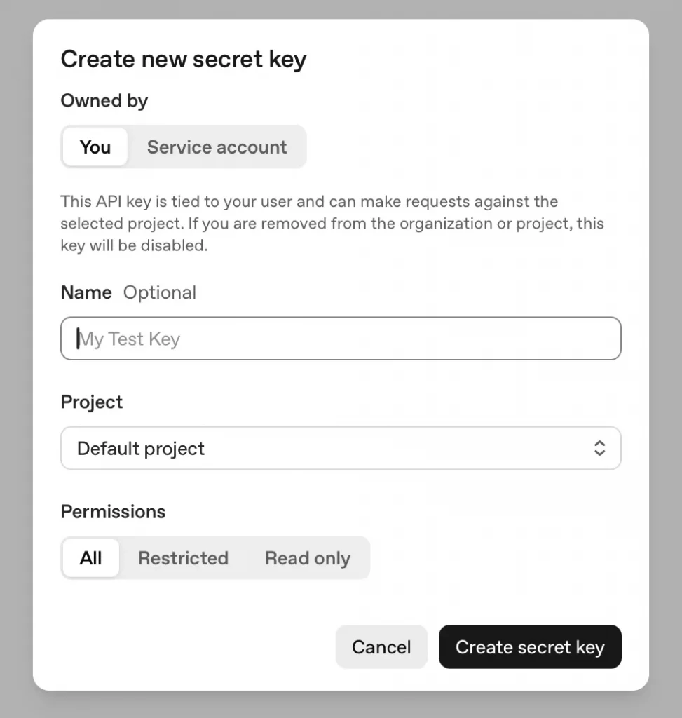 Créer une clé API pour OpenAI - ChatGPT