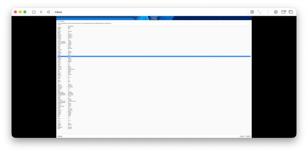 Langue d'installation de Kali