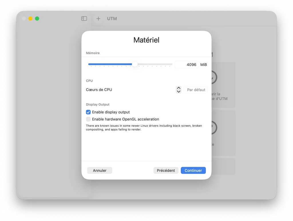 Mémoire et processeur de la VM
