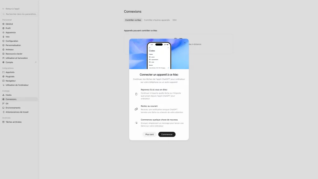 Relier codex sur Max à ChatGPT sur iPhone
