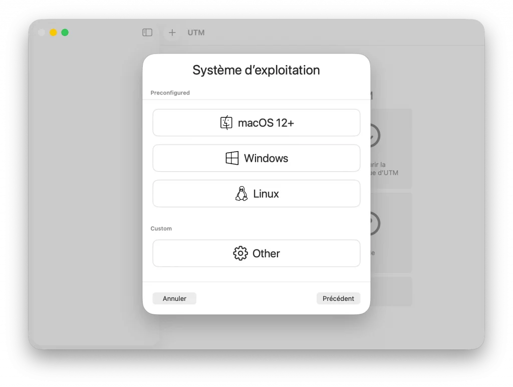Sélectionner l'OS de la VM