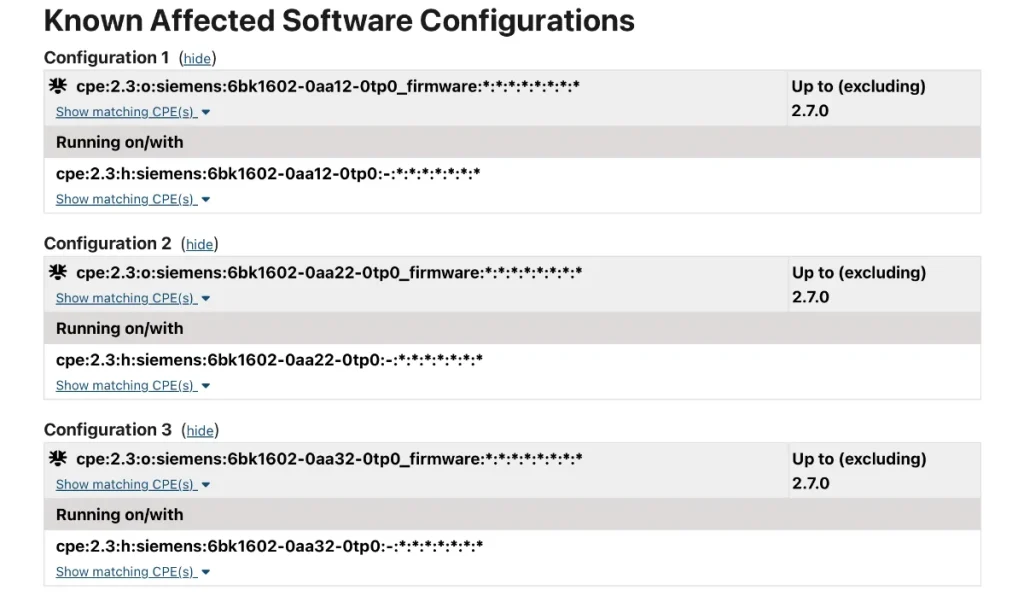 Known Affected Software Configurations